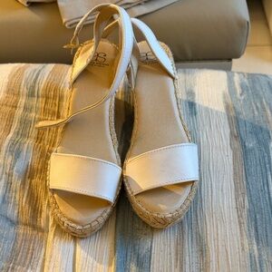 Andrew Stevens Cream Espadrille Wedge Sandals with Ankle Strap